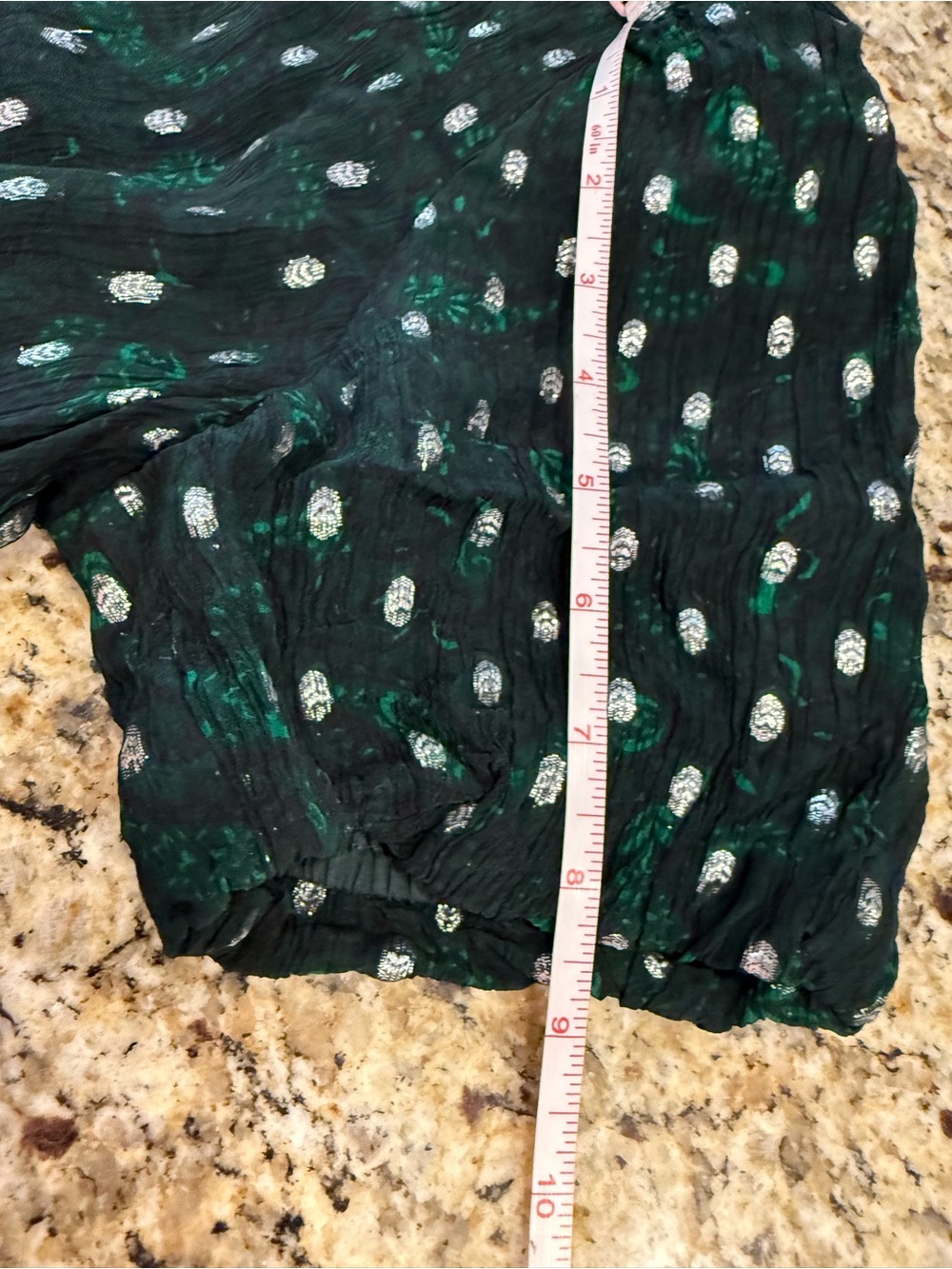 Loft fit & flare dress forest green & floral metallic pattern SZ M - Picture 12 of 14